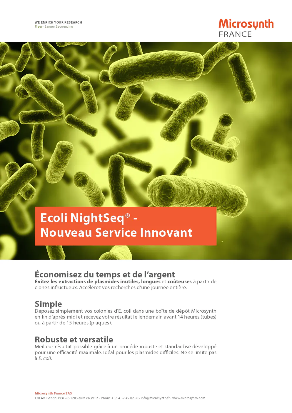 Image du document pdf : flyer sur le service ecoli nightseq sanger sequencing  